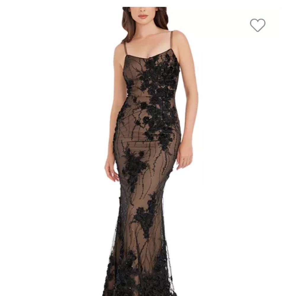 Dress the Population Tan Black Spaghetti Strap Gown